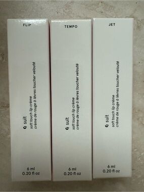 Glossier Soft Touch Lip Crème Set — Flip, Tempo, Jet (Pink, White, Black)